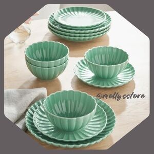 Sold FB 🌸 New The Pioneer Woman Colette Green 12-Piece Stoneware Dinnerware Set